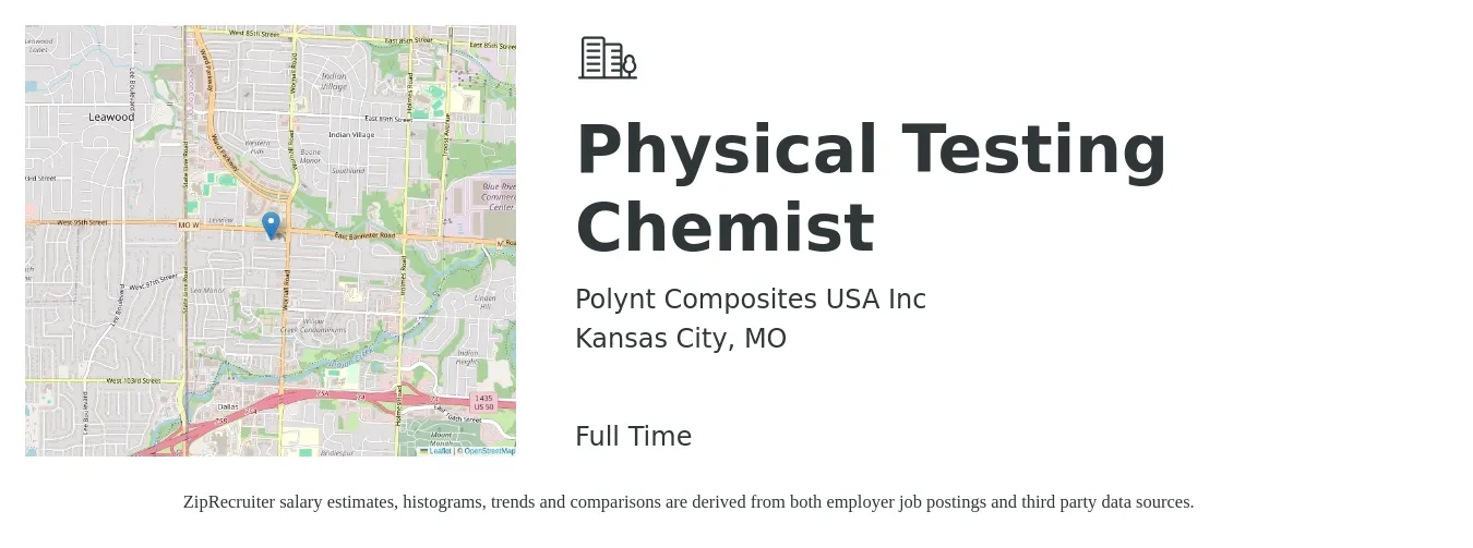 Polynt Composites USA Inc job posting for a Physical Testing Chemist in Kansas City, MO with a salary of $23 to $34 Hourly with a map of Kansas City location.