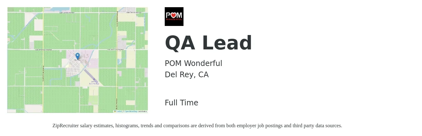 POM Wonderful job posting for a QA Lead in Del Rey, CA with a salary of $19 Hourly with a map of Del Rey location.