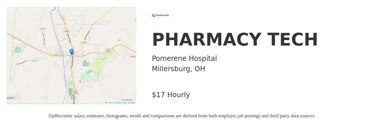 Pomerene Hospital job posting for a PHARMACY TECH in Millersburg, OH with a salary of $18 Hourly with a map of Millersburg location.