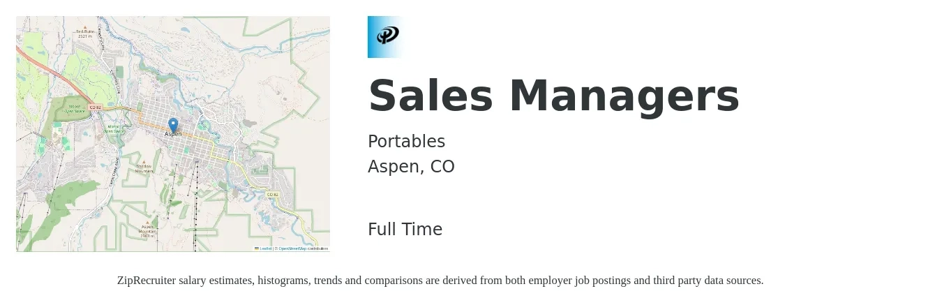 Portables job posting for a Sales Managers in Aspen, CO with a salary of $20 to $24 Hourly with a map of Aspen location.