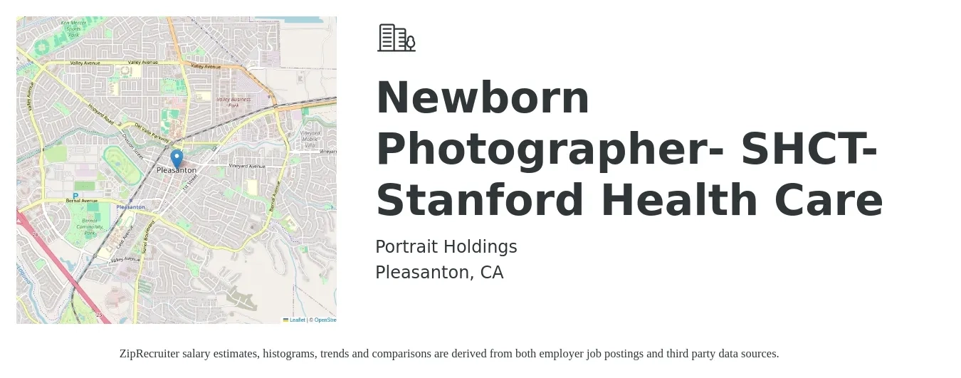 Portrait Holdings job posting for a Newborn Photographer- SHCT- Stanford Health Care in Pleasanton, CA with a map of Pleasanton location.