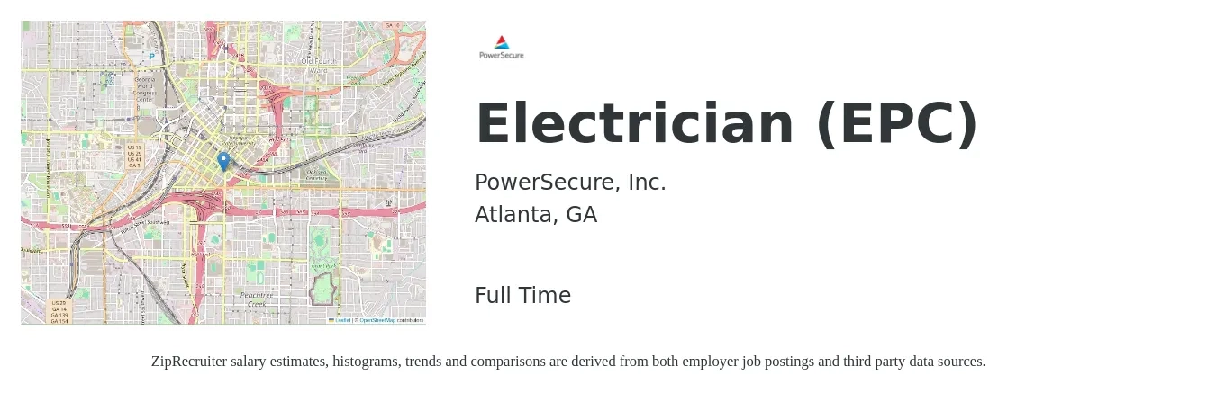 PowerSecure, Inc. job posting for a Electrician (EPC) in Atlanta, GA with a salary of $19 to $31 Hourly with a map of Atlanta location.