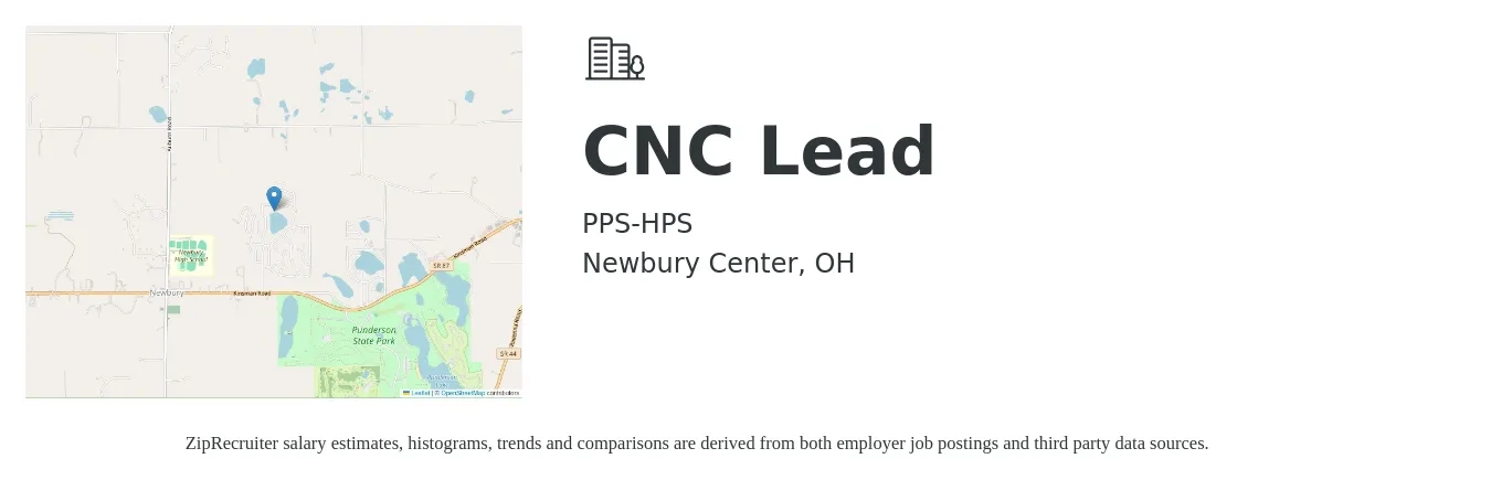 PPS-HPS job posting for a CNC Lead in Newbury Center, OH with a salary of $20 to $28 Hourly with a map of Newbury Center location.