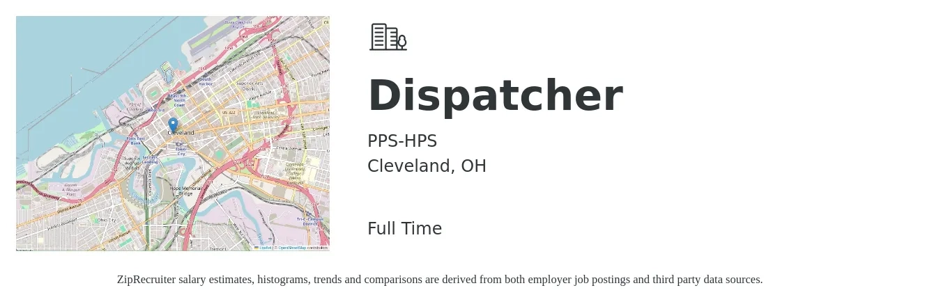 PPS-HPS job posting for a Dispatcher in Cleveland, OH with a salary of $17 to $24 Hourly with a map of Cleveland location.