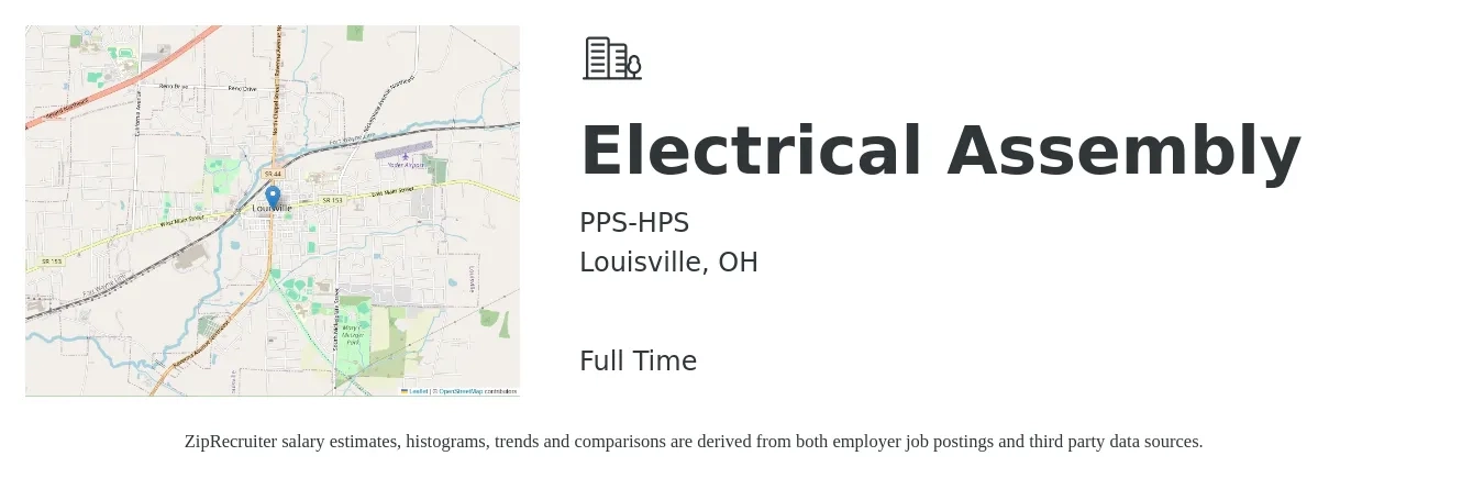 PPS-HPS job posting for a Electrical Assembly in Louisville, OH with a map of Louisville location.