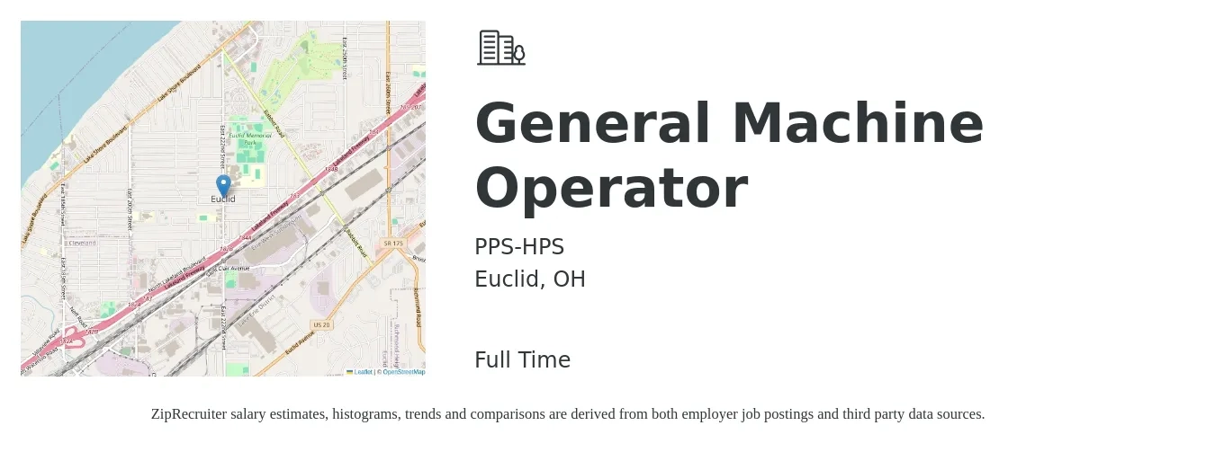 PPS-HPS job posting for a General Machine Operator in Euclid, OH with a salary of $16 to $20 Hourly with a map of Euclid location.