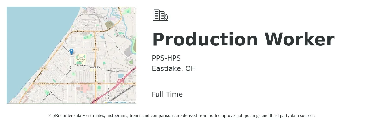 PPS-HPS job posting for a Production Worker in Eastlake, OH with a salary of $14 to $17 Hourly with a map of Eastlake location.