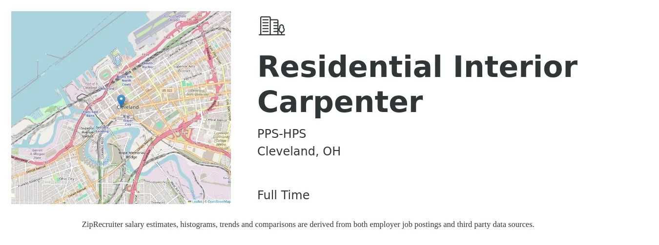PPS-HPS job posting for a Residential Interior Carpenter in Cleveland, OH with a salary of $21 to $28 Hourly with a map of Cleveland location.