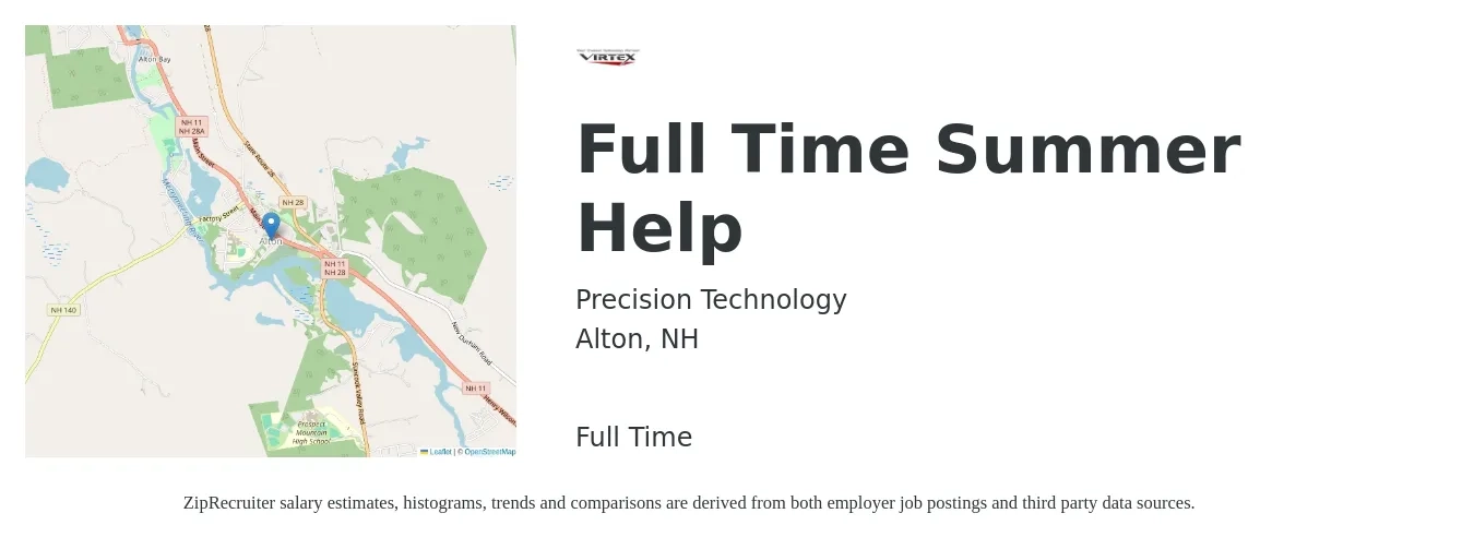 Precision Technology job posting for a Full Time Summer Help in Alton, NH with a salary of $16 to $20 Hourly with a map of Alton location.