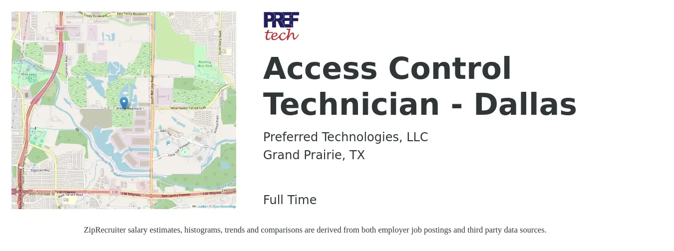 Preferred Technologies, LLC job posting for a Access Control Technician - Dallas in Grand Prairie, TX with a salary of $22 to $32 Hourly with a map of Grand Prairie location.