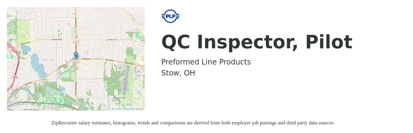 Preformed Line Products job posting for a QC Inspector, Pilot in Stow, OH with a salary of $16 to $23 Hourly with a map of Stow location.