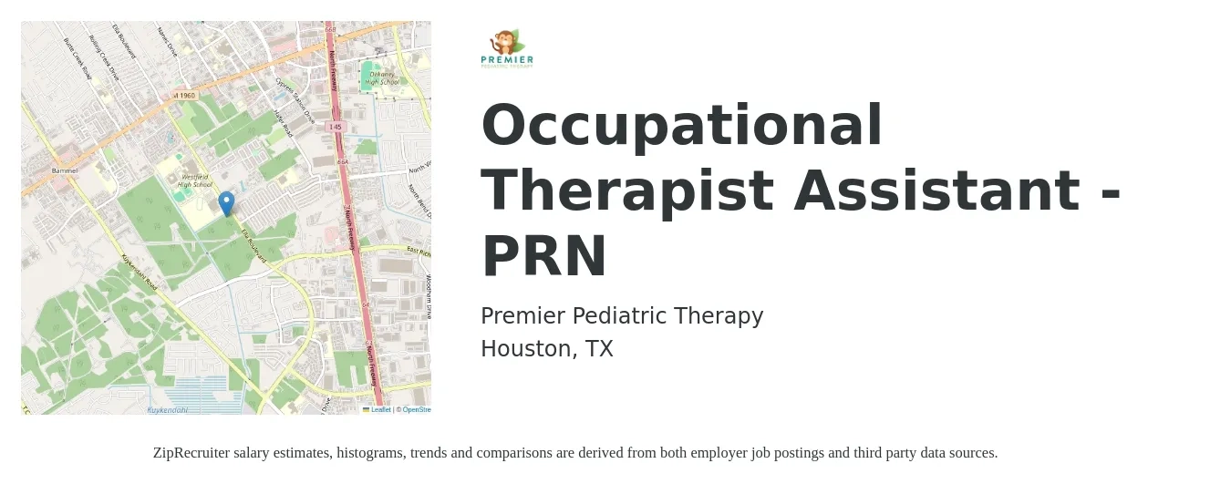 Premier Pediatric Therapy job posting for a Occupational Therapist Assistant - PRN in Houston, TX with a salary of $22 to $30 Hourly with a map of Houston location.