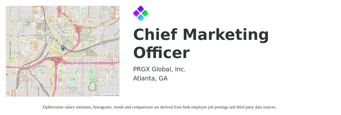 PRGX Global, Inc. job posting for a Chief Marketing Officer in Atlanta, GA with a salary of $93,800 to $204,400 Yearly with a map of Atlanta location.