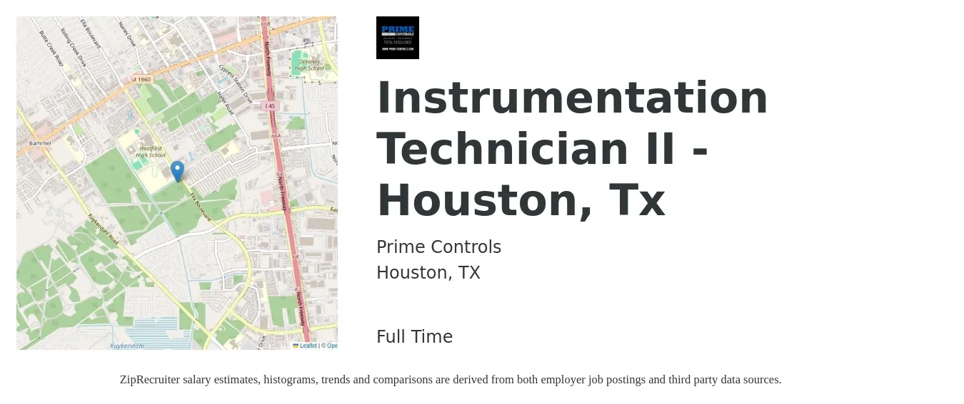Prime Controls job posting for a Instrumentation Technician II - Houston, Tx in Houston, TX with a salary of $29 to $40 Hourly with a map of Houston location.