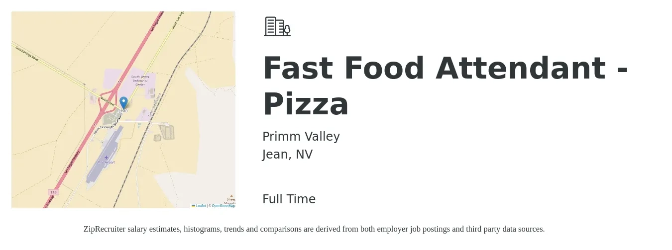 Primm Valley job posting for a Fast Food Attendant - Pizza in Jean, NV with a salary of $13 to $16 Hourly with a map of Jean location.