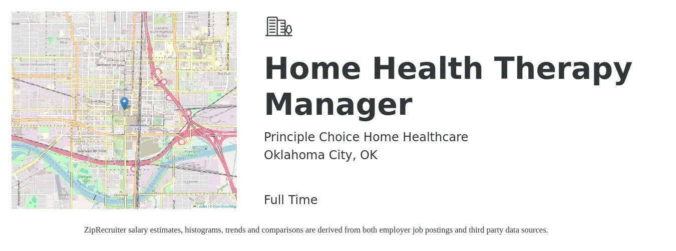 Principle Choice Home Healthcare job posting for a Home Health Therapy Manager in Oklahoma City, OK with a salary of $20 to $42 Hourly with a map of Oklahoma City location.