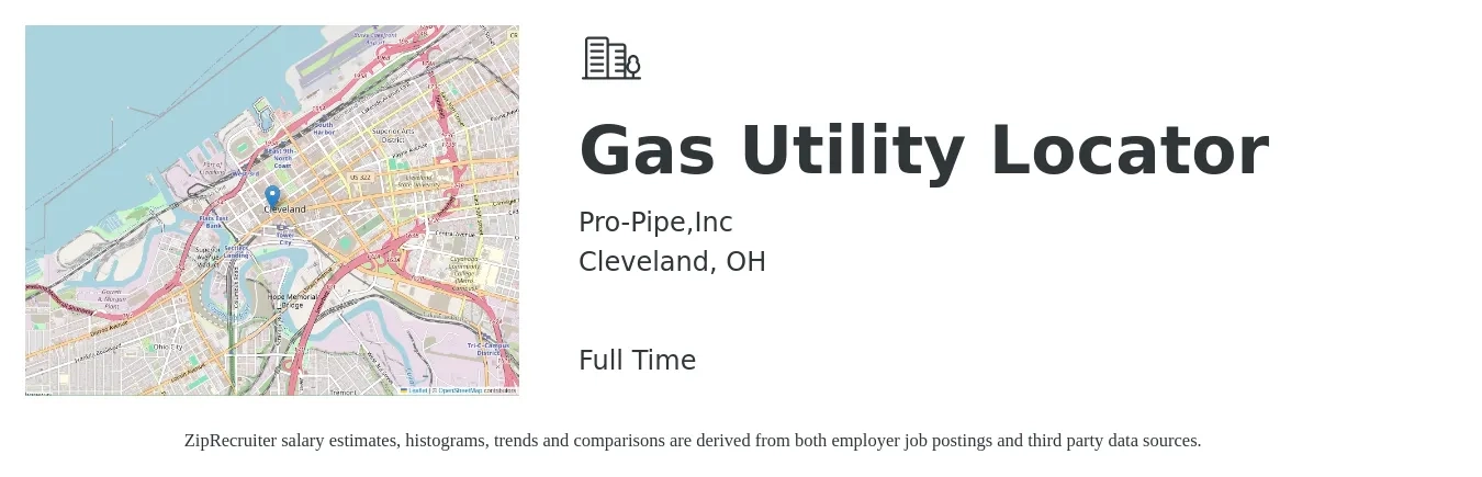 Pro-Pipe,Inc job posting for a Gas Utility Locator in Cleveland, OH with a salary of $16 to $20 Hourly with a map of Cleveland location.