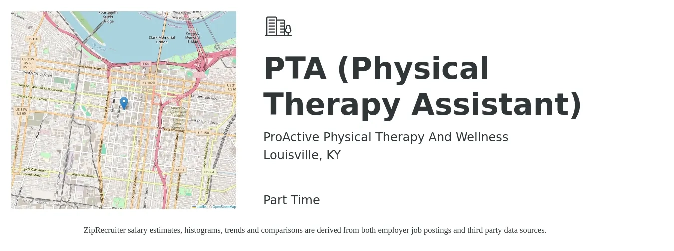 ProActive Physical Therapy And Wellness job posting for a PTA (Physical Therapy Assistant) in Louisville, KY with a salary of $27 to $36 Hourly with a map of Louisville location.