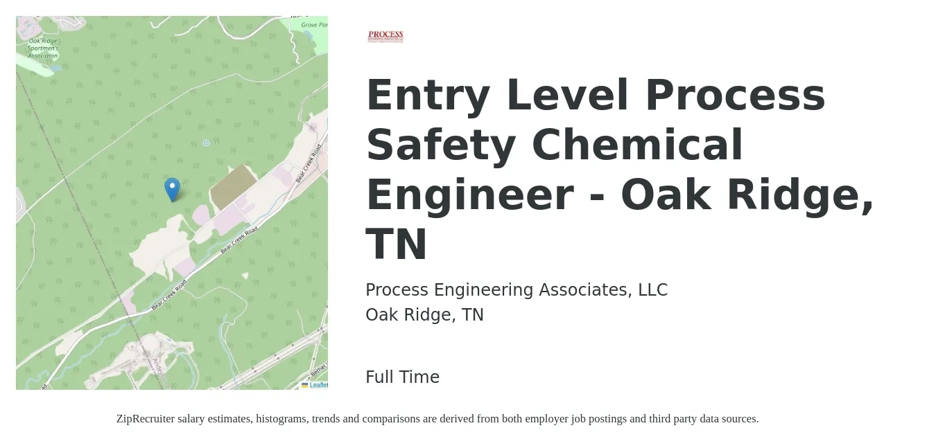 Process Engineering Associates, LLC job posting for a Entry Level Process Safety Chemical Engineer - Oak Ridge, TN in Oak Ridge, TN with a salary of $78,900 to $109,500 Yearly with a map of Oak Ridge location.
