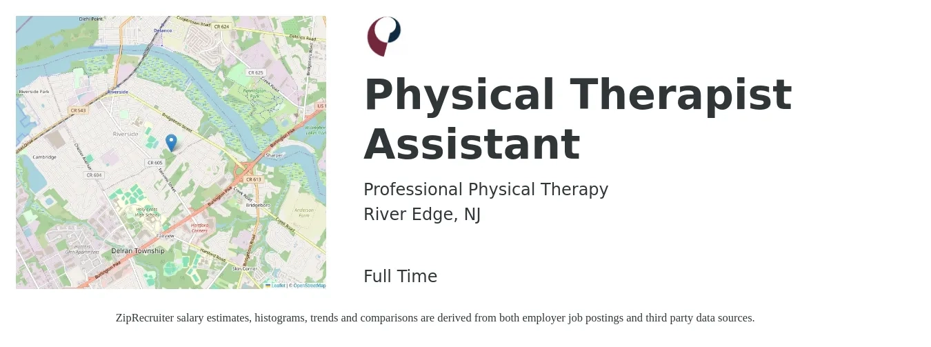 Professional Physical Therapy job posting for a Physical Therapist Assistant in River Edge, NJ with a salary of $28 to $38 Hourly with a map of River Edge location.