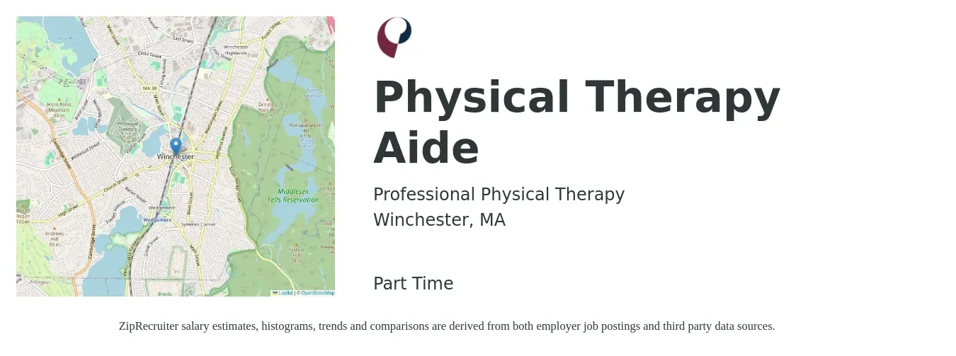 Professional Physical Therapy job posting for a Physical Therapy Aide in Winchester, MA with a salary of $16 to $19 Hourly with a map of Winchester location.