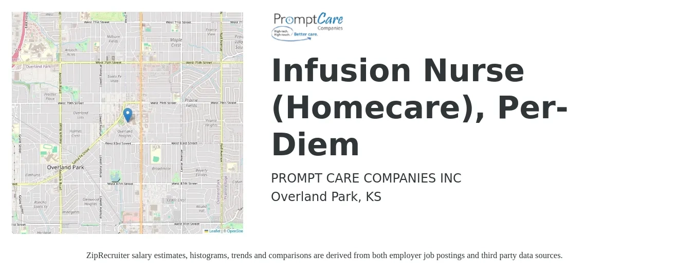 PromptCare Companies Inc job posting for a Infusion Nurse (Homecare), Per-Diem in Overland Park, KS with a salary of $36 to $48 Hourly with a map of Overland Park location.