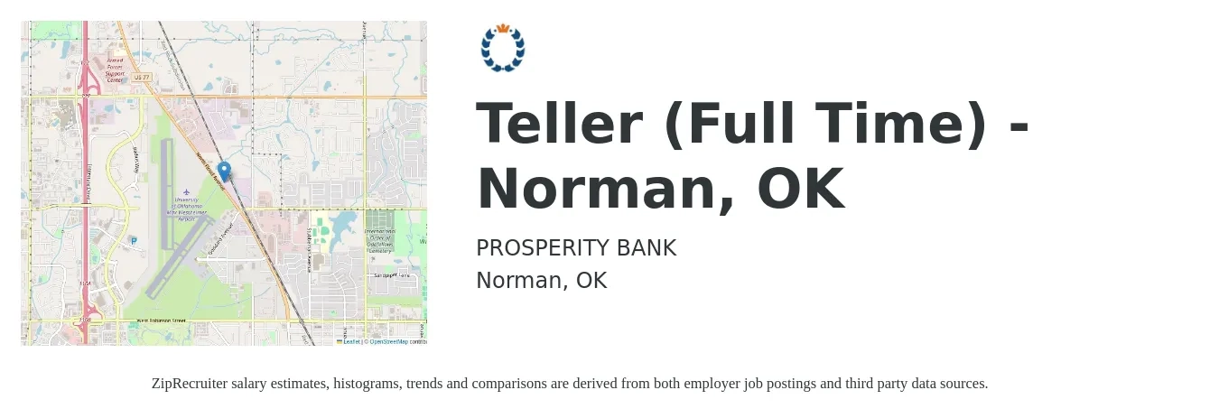 PROSPERITY BANK job posting for a Teller (Full Time) - Norman, OK in Norman, OK with a salary of $13 to $16 Hourly with a map of Norman location.