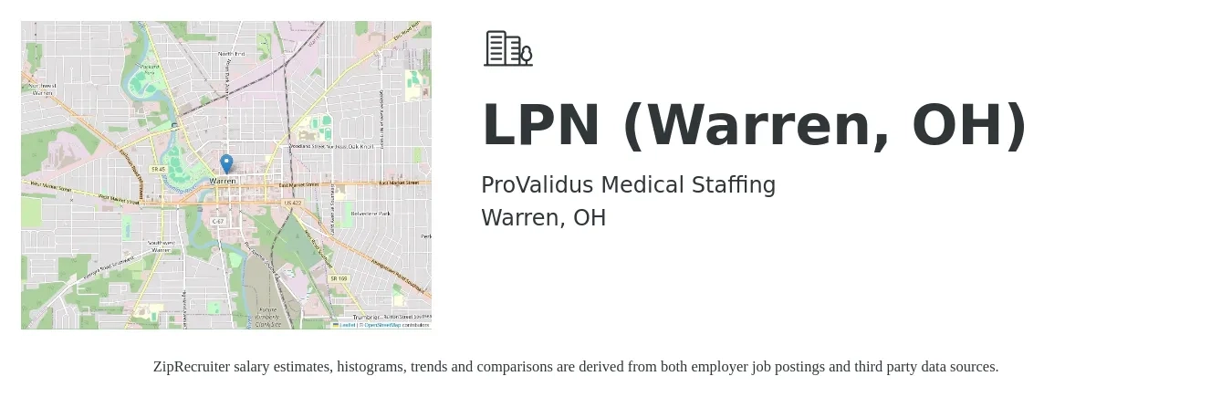 ProValidus Medical Staffing job posting for a LPN (Warren, OH) in Warren, OH with a salary of $36 Hourly with a map of Warren location.