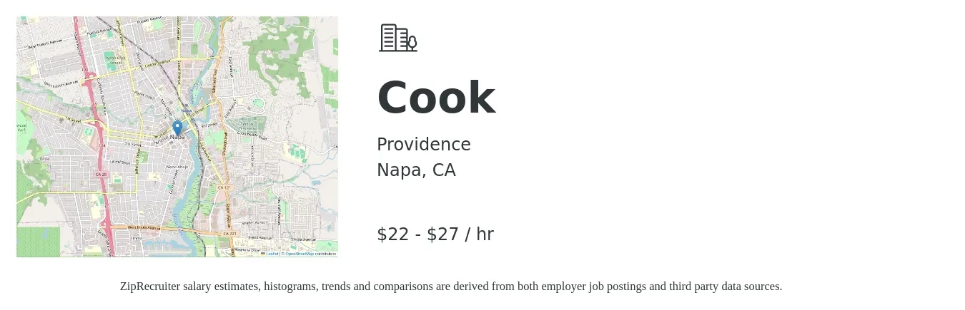 Providence job posting for a Cook in Napa, CA with a salary of $23 to $29 Hourly with a map of Napa location.