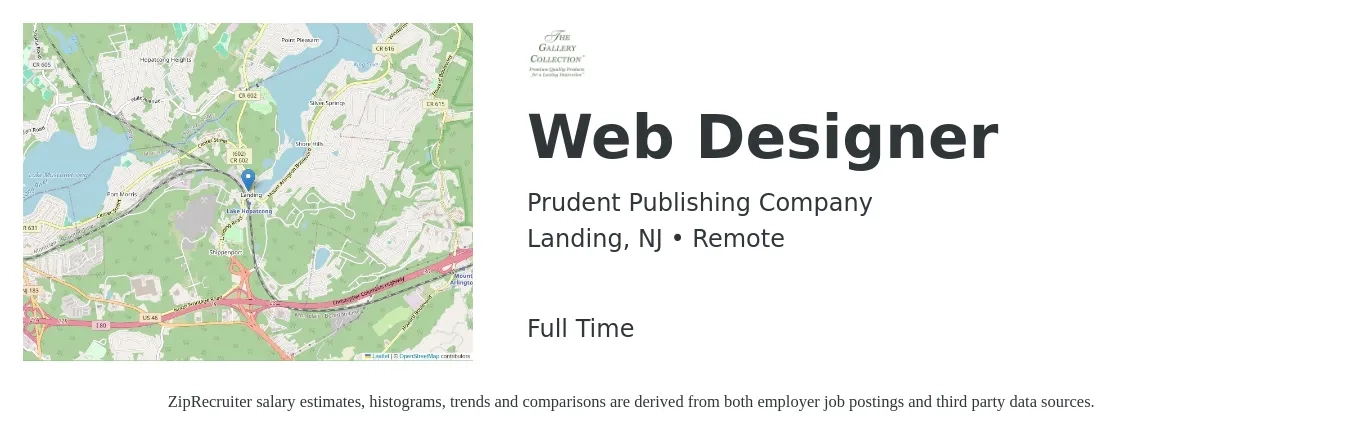 Prudent Publishing Company job posting for a Web Designer in Landing, NJ with a salary of $26 to $39 Hourly with a map of Landing location.