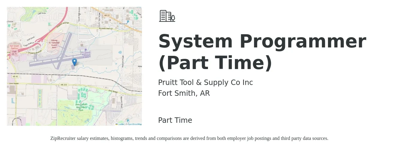 Pruitt Tool & Supply Co Inc job posting for a System Programmer (Part Time) in Fort Smith, AR with a salary of $36 to $62 Hourly with a map of Fort Smith location.