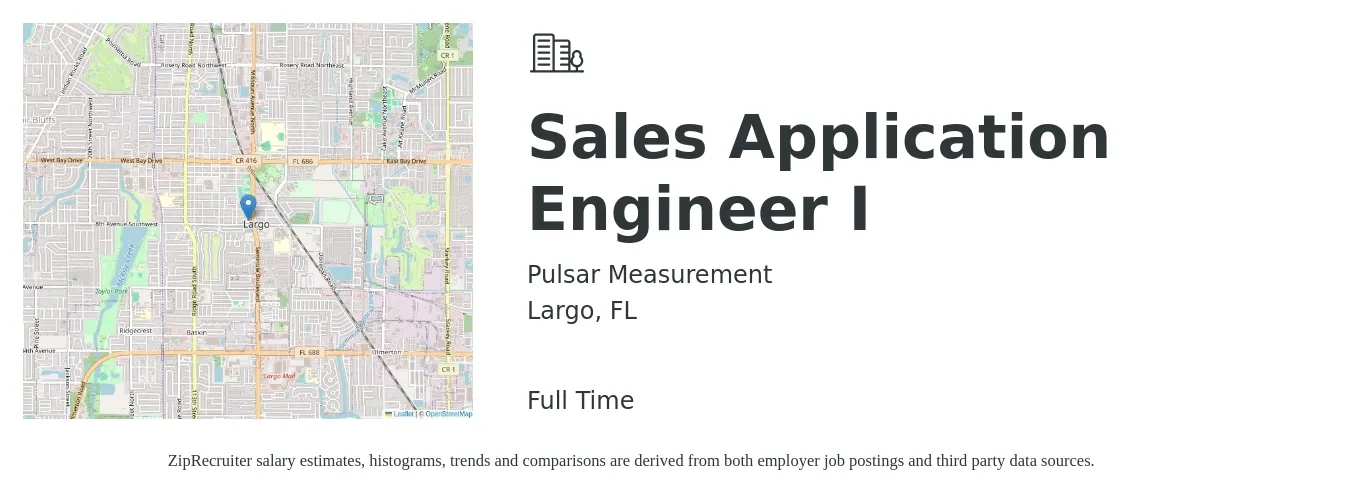Pulsar Measurement job posting for a Sales Application Engineer I in Largo, FL with a salary of $89,600 to $110,700 Yearly with a map of Largo location.