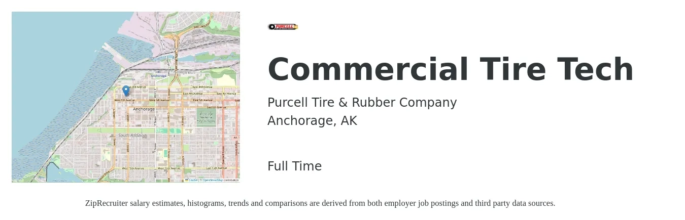 Purcell Tire & Rubber Company job posting for a Commercial Tire Tech in Anchorage, AK with a salary of $18 to $22 Hourly with a map of Anchorage location.
