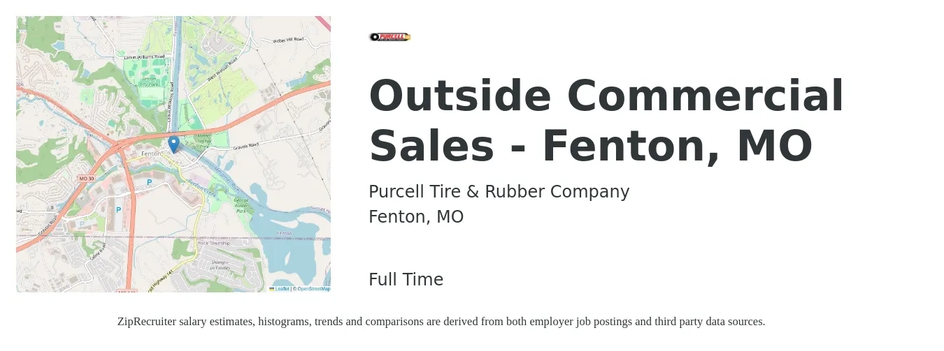 Purcell Tire & Rubber Company job posting for a Outside Commercial Sales - Fenton, MO in Fenton, MO with a salary of $50,300 to $86,200 Yearly with a map of Fenton location.