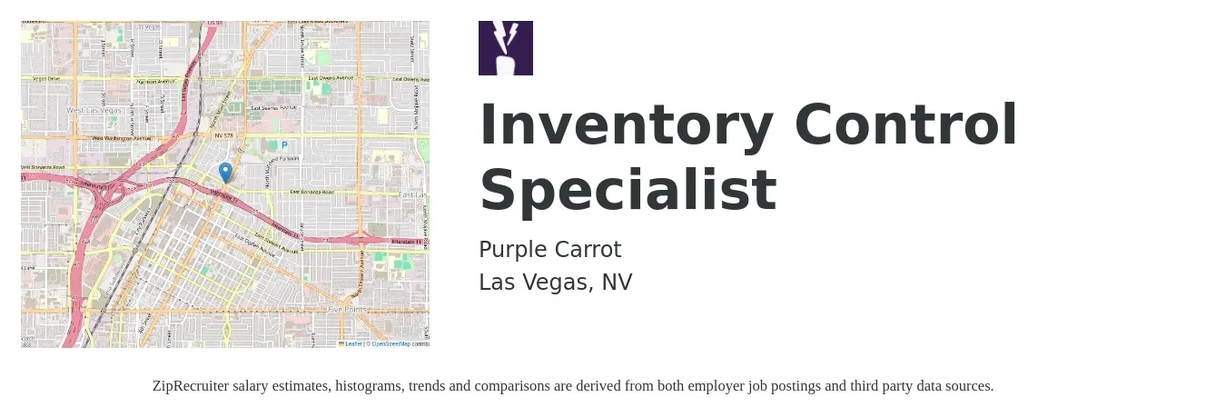 Purple Carrot job posting for a Inventory Control Specialist in Las Vegas, NV with a salary of $17 to $22 Hourly with a map of Las Vegas location.