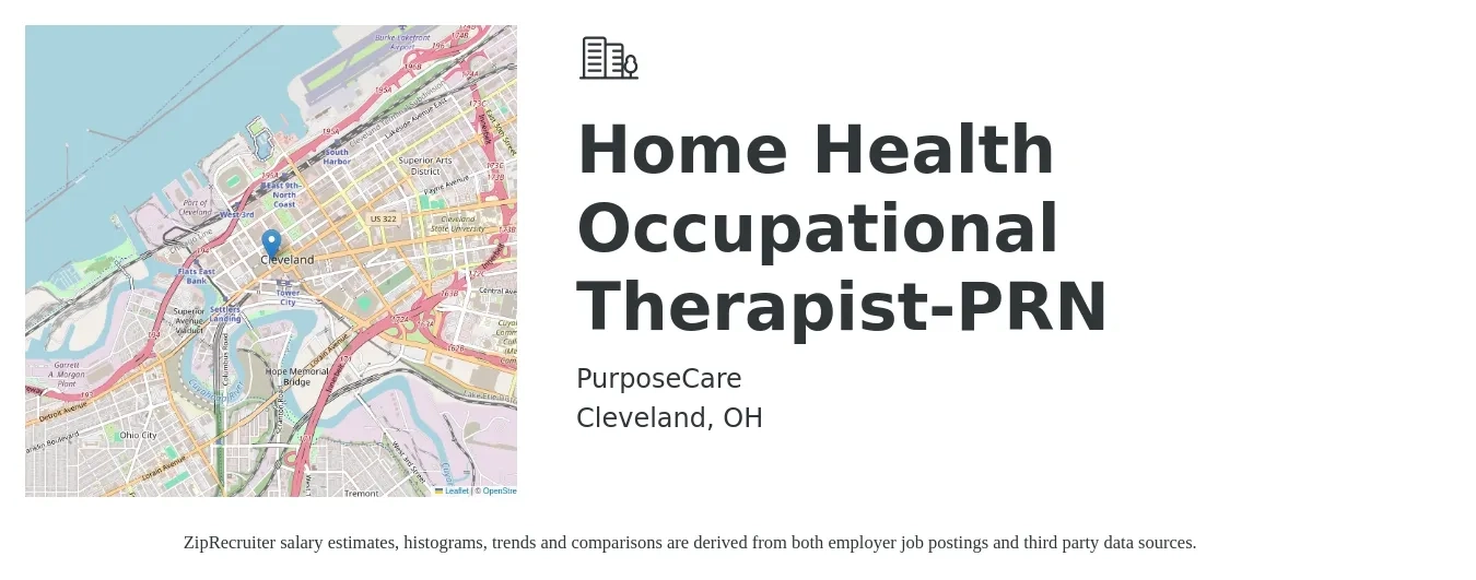 PurposeCare job posting for a Home Health Occupational Therapist-PRN in Cleveland, OH with a salary of $41 to $52 Hourly with a map of Cleveland location.