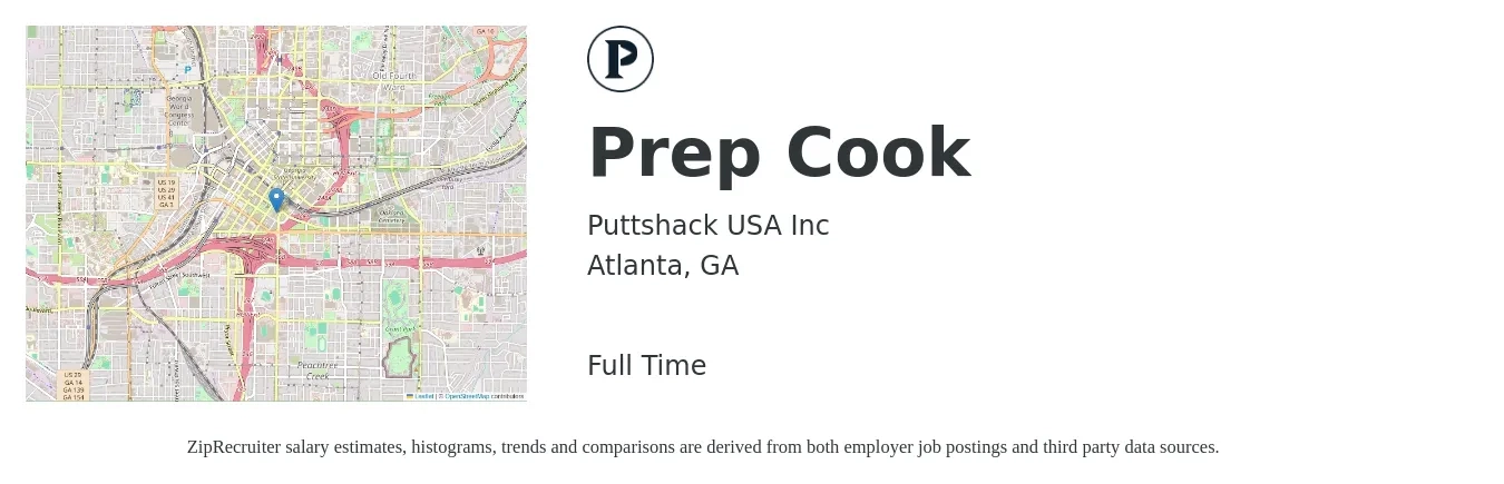 Puttshack USA Inc job posting for a Prep Cook in Atlanta, GA with a salary of $14 to $17 Hourly with a map of Atlanta location.