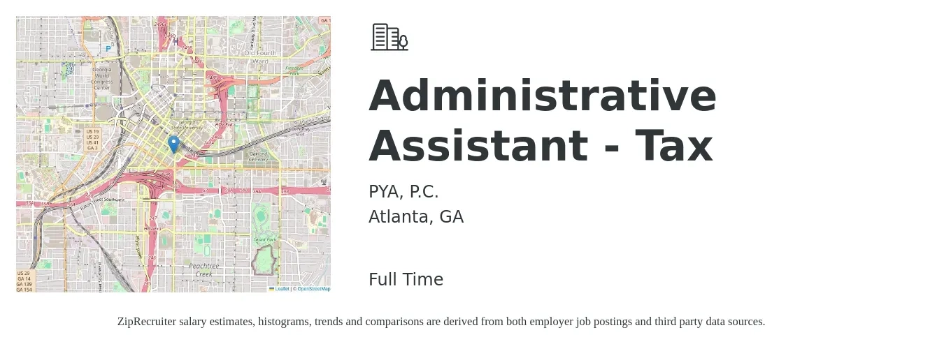 PYA, P.C. job posting for a Administrative Assistant - Tax in Atlanta, GA with a salary of $17 to $23 Hourly with a map of Atlanta location.