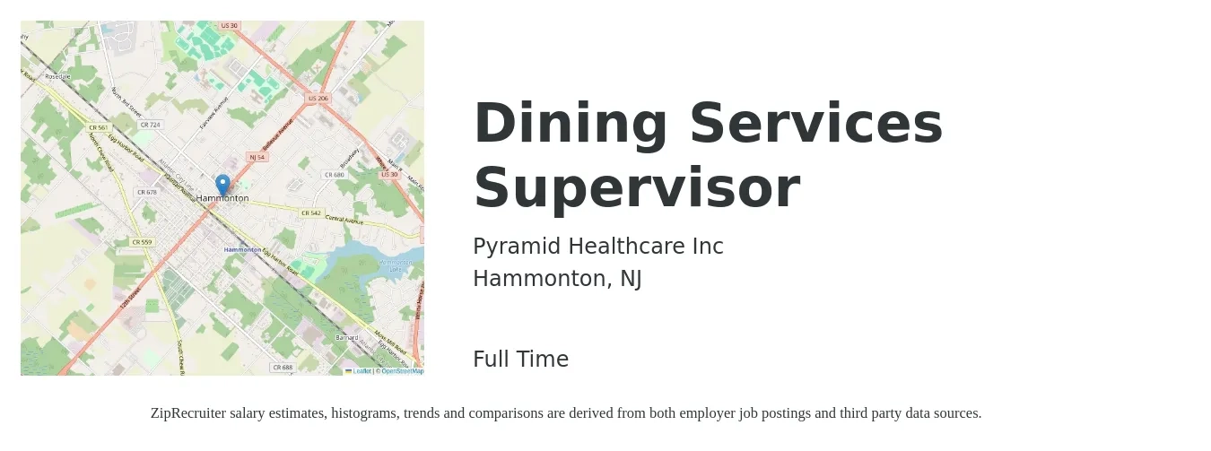 Pyramid Healthcare Inc job posting for a Dining Services Supervisor in Hammonton, NJ with a map of Hammonton location.