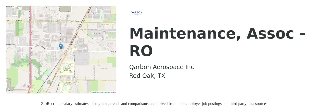 Qarbon Aerospace Inc job posting for a Maintenance, Assoc - RO in Red Oak, TX with a salary of $16 to $22 Hourly with a map of Red Oak location.