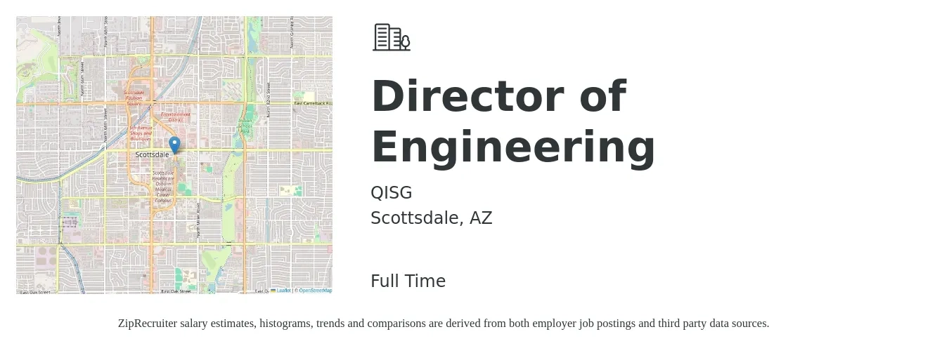 QISG job posting for a Director of Engineering in Scottsdale, AZ with a salary of $142,600 to $254,900 Yearly with a map of Scottsdale location.