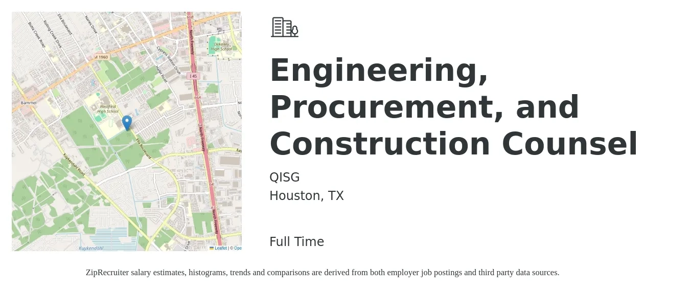 QISG job posting for a Engineering, Procurement, and Construction Counsel in Houston, TX with a salary of $23 to $37 Hourly with a map of Houston location.