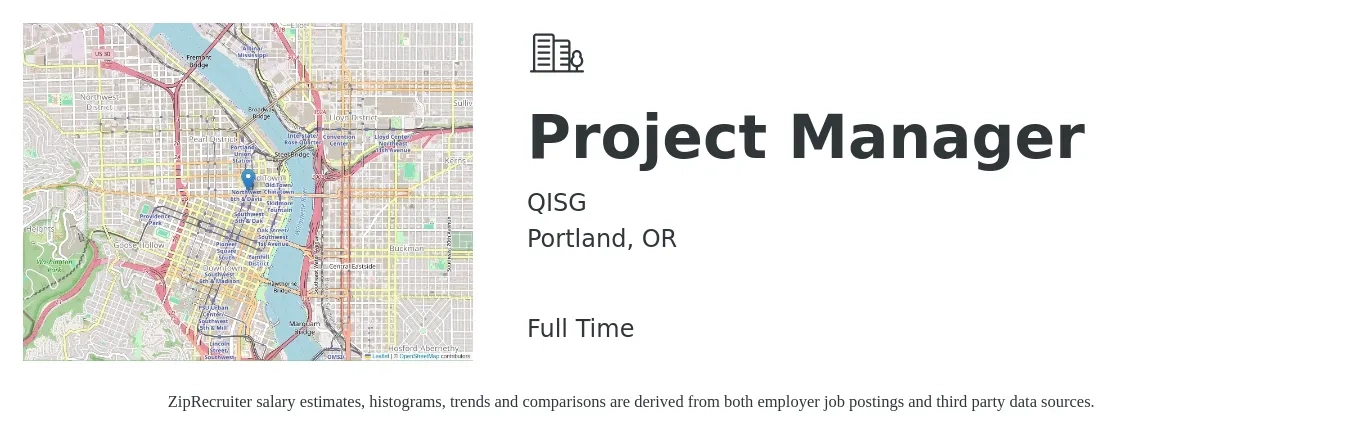 QISG job posting for a Project Manager in Portland, OR with a salary of $83,200 to $130,400 Yearly with a map of Portland location.
