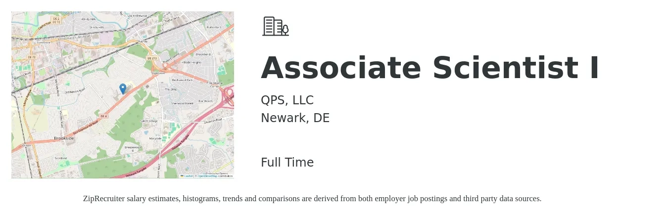 QPS, LLC job posting for a Associate Scientist I in Newark, DE with a salary of $28 to $42 Hourly with a map of Newark location.