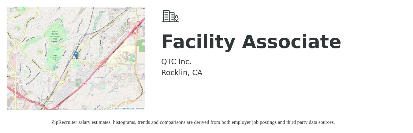 QTC Inc. job posting for a Facility Associate in Rocklin, CA with a salary of $20 Hourly with a map of Rocklin location.