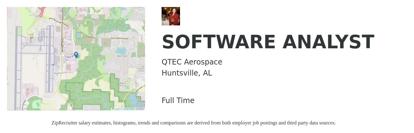 QTEC Aerospace job posting for a SOFTWARE ANALYST in Huntsville, AL with a salary of $37 to $58 Hourly with a map of Huntsville location.