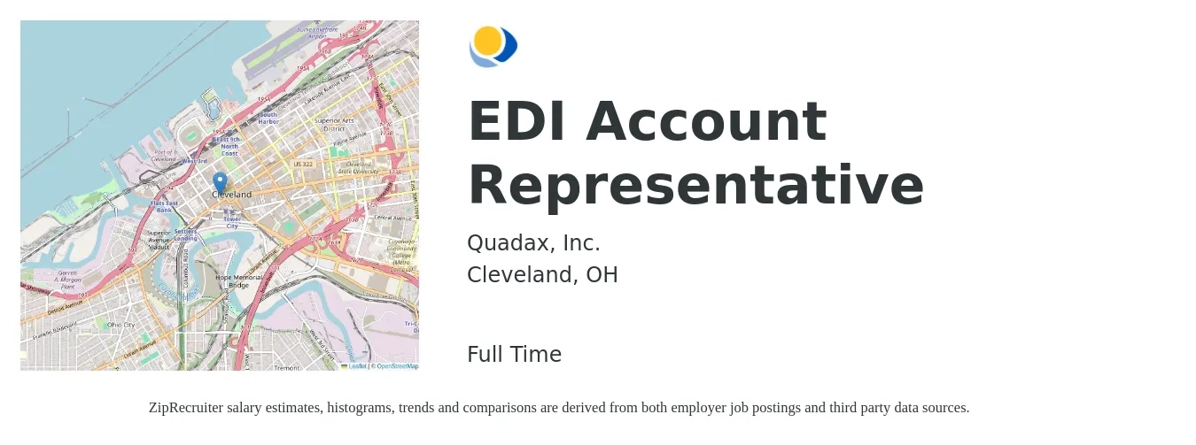 Quadax, Inc. job posting for a EDI Account Representative in Cleveland, OH with a salary of $50,400 to $84,400 Yearly with a map of Cleveland location.