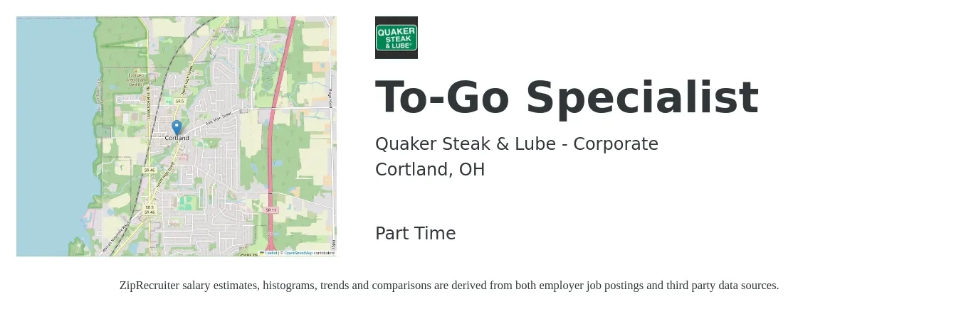 Quaker Steak & Lube - Corporate job posting for a To-Go Specialist in Cortland, OH with a map of Cortland location.