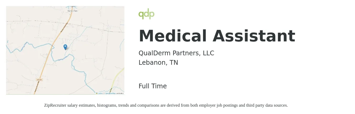 QualDerm Partners, LLC job posting for a Medical Assistant in Lebanon, TN with a salary of $14 to $18 Hourly with a map of Lebanon location.
