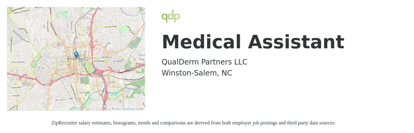 QualDerm Partners, LLC job posting for a Medical Assistant in Winston-Salem, NC with a salary of $16 to $21 Hourly with a map of Winston-Salem location.